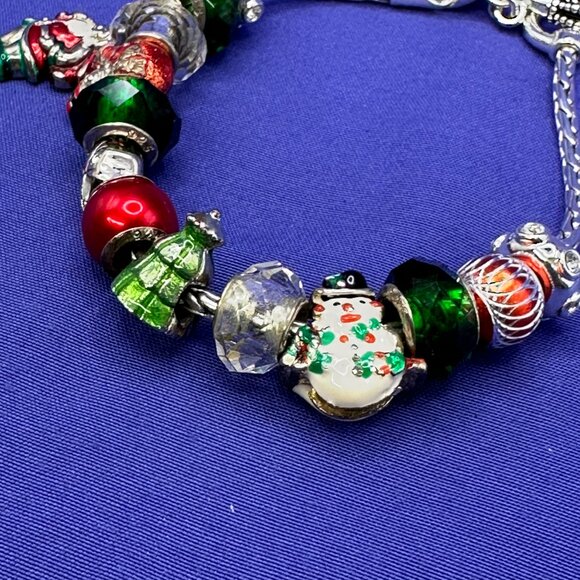 Pandora-Style Christmas Theme Charm Bracelet 14 Beads including 4 .925 Beads - Picture 15 of 15